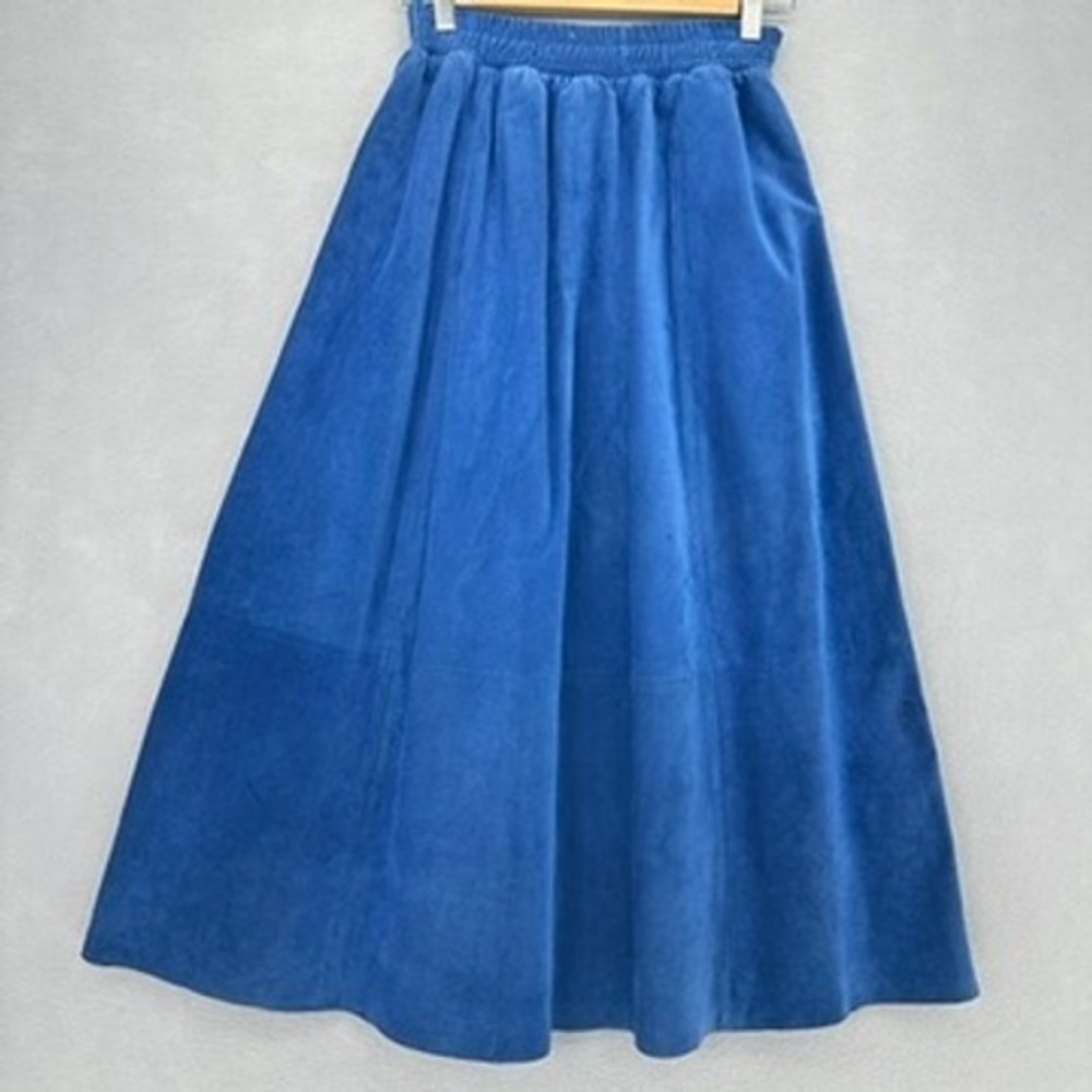 VTG Leathercraft Process Blue Suede Leather Midi Skirt High Waist 24" 1980s 80s - Picture 2 of 12